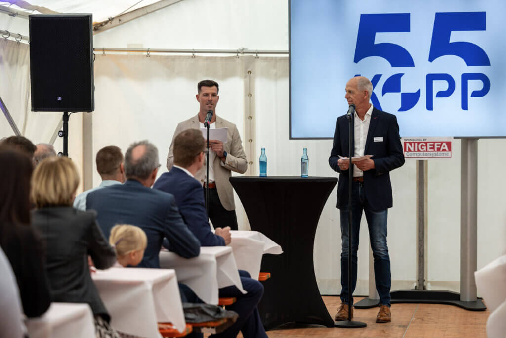 Fabian Kopp & Achim Kopp give speech on company anniversary